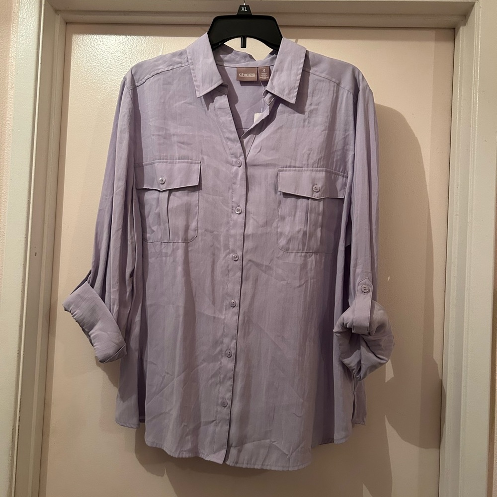 Chico’s Silky Chic Sophia Button Front Blouse in French Lilac